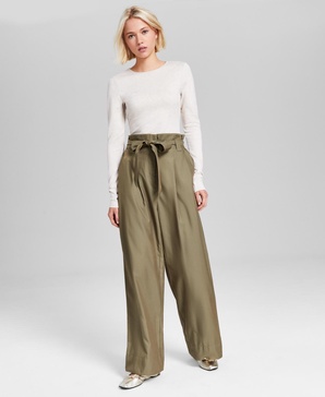 Women's Paperbag Wide-Leg Pants, Created for Macy's