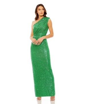 Women's Sequined Ruched One Shoulder Gown