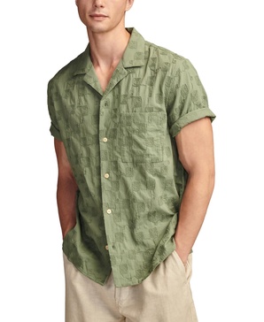 Men's Embroidered Camp Collar Textured Short Sleeve Shirt