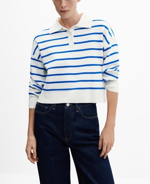 Women's Striped Polo-Neck Sweater