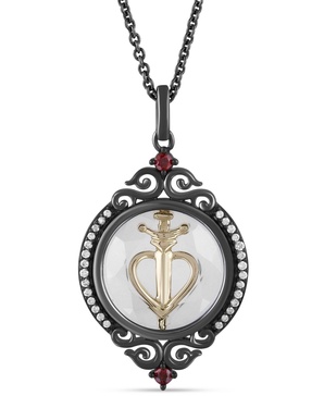 White Topaz (3-1/5 ct. t.w.), Garnet (1/20 ct. t.w.) & Diamond (1/10 ct. t.w.) Evil Queen Pendant Necklace in Black Rhodium-Plated Sterling Sliver & 14k Yellow Gold, 16" + 2" extender 