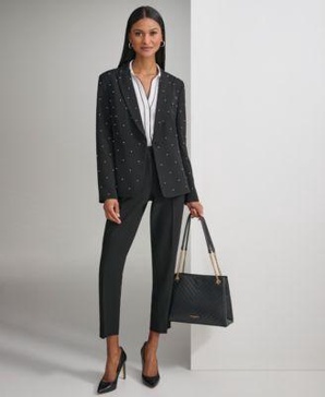 Karl Lagerfeld Women's Bead-Embellished Single-Button Blazer, Contrast-Trim Scalloped-Cuff Blouse & Slim-Leg Ankle Pants