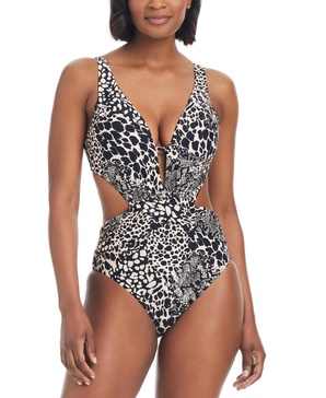 Women's Printed Plunge-Neck Cut-Out Monokini, Created for Macy's