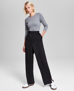 Women’s Seam-Front Wide-Leg Satin Pants, Created for Macy’s 