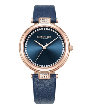 Women's Quartz Classic Blue Genuine Leather Watch 34mm