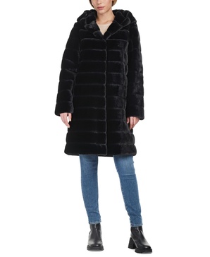 Women's Grooved Faux-Fur Hooded Coat