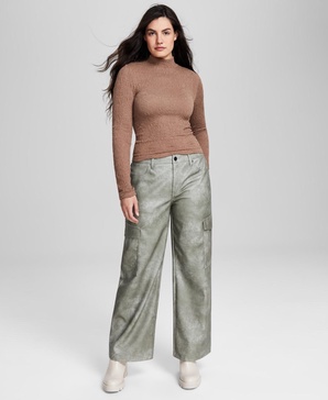 Women's Faux-Leather High-Rise Cargo Pants, Created for Macy's