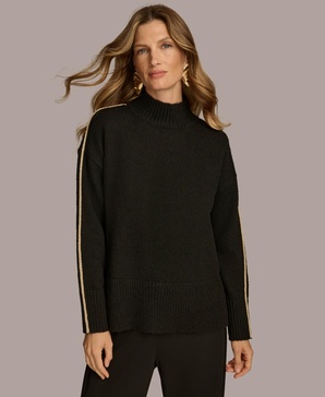 Women's Metallic Trim Mock-Neck Sweater