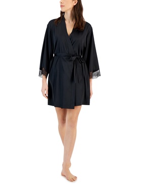 Women's Lace-Trim Stretch Satin Robe, Created for Macy's