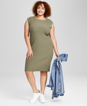 Trendy Plus Size Rib-Knit Sleeveless Dress, Created for Macy's