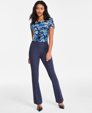 Women's High-Rise Compression-Denim Flare Pants, Exclusively at Macy's