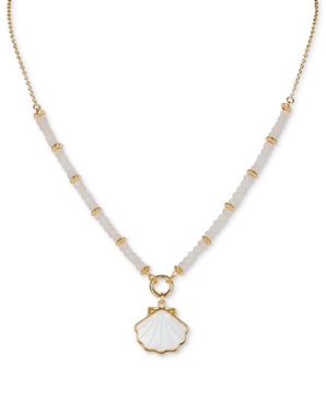 Gold-Tone Mother-of-Pearl Shell Beaded Pendant Necklace, 18" + 3" extender