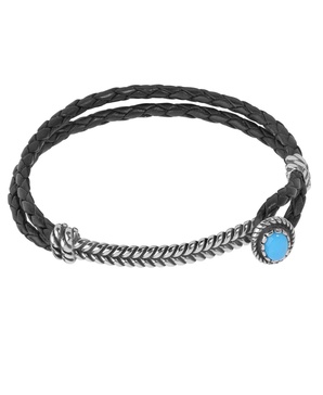 Sterling Silver Women's Leather Bracelet Blue Turquoise Gemstone Size Small - Large