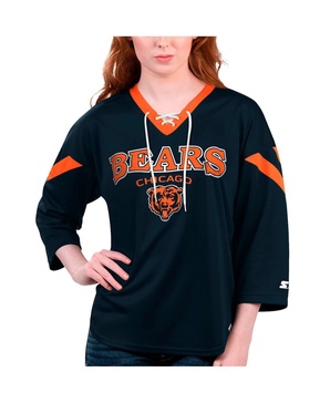 Women's Navy Chicago Bears Rally Lace-Up 3/4 Sleeve T-shirt