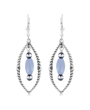 Sterling Silver Marquise Blue Lace Agate Dangle Earrings