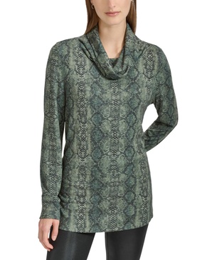 Women's Python-Print Cowlneck Long-Sleeve Top