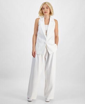 Petite Button-Front Sleeveless Blazer & Wide-Leg Pants, Created for Macy's