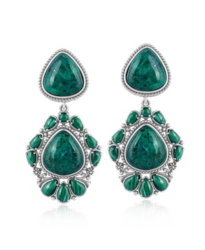 Sterling Silver Chrysocolla Malachite Chandelier Dangle Earrings