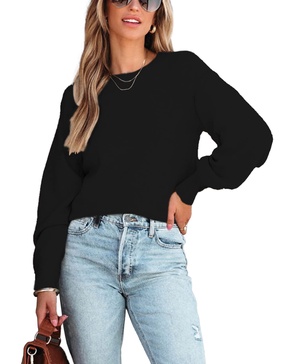 Beautiful Nomad Women's Long Sleeve Blouse Crewneck Sweater Puffy Pullover Shirt Loose Lightweight Knit Jumper Tops