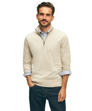 Brooks Brothers Men's Regular Fit Supima Cotton Long Sleeve Half-Zip Sweater, Oat, Small