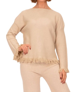 frayed edge sweater in beige