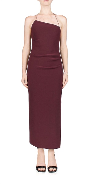 andy asymmetric midi dress in plum