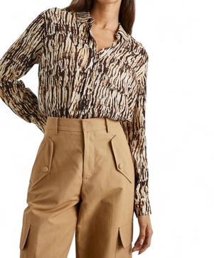 josephine long sleeve blouse in neutral ikat