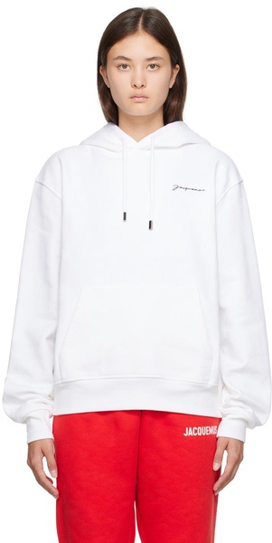 White Le Raffia 'The Embroidered Sweatshirt' Hoodie