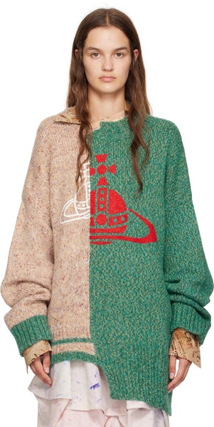 Beige & Green Half & Half Sweater