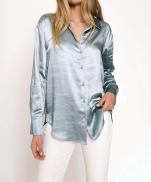 relaxed button down silky shirt in seafoam