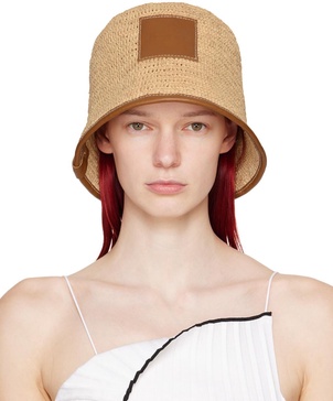 'Le Bob Soli' Beige Bucket Hat with Logo Patch in Raffia Woman