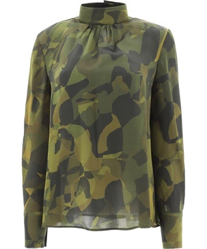 Aspesi Camouflage Printed Mock-Neck Blouse