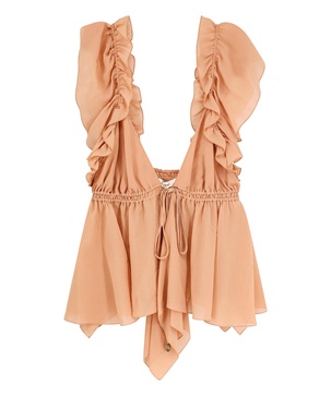 ruffled sleeveless silk blouse