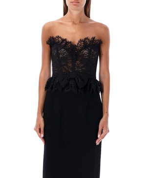 Alessandra Rich Bow Off-Shoulder Lace Bustier Top