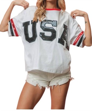 usa striped sequin top in white