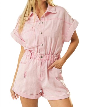 vintage washed distressed romper in light pink