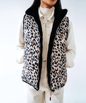 faux fur reversible puffer vest in natural