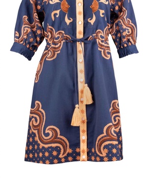 celia dress in navy camel