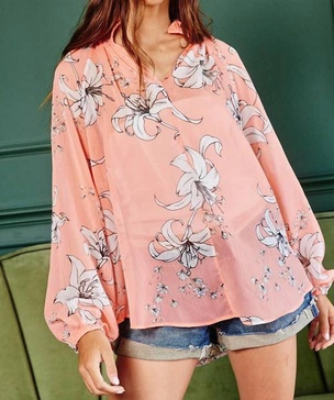 semi-sheer floral blouse in peach