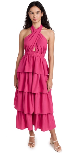 Crossed Halter Neck Tiered Maxi Dress