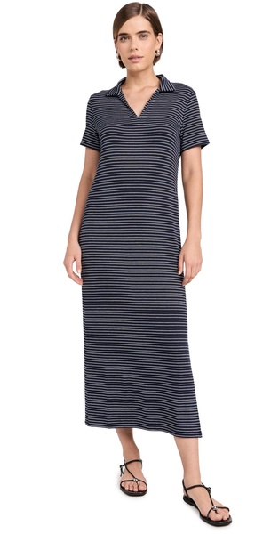 The Knit Stripe Midi Polo Dress