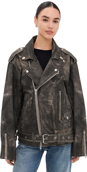 Kay Leather Print Biker Jacket