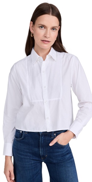 Fino Boxy Cropped Tuxedo Button Down Top