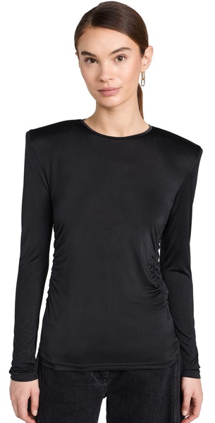 Micro Jersey Shoulderpad Fitted Crewneck Top