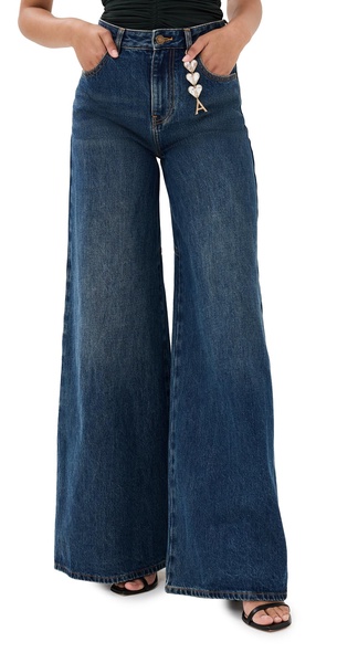 Crystal Heart Charm Wide Leg Jeans