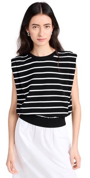 Stripe Sleeveless Pleated Knit Top