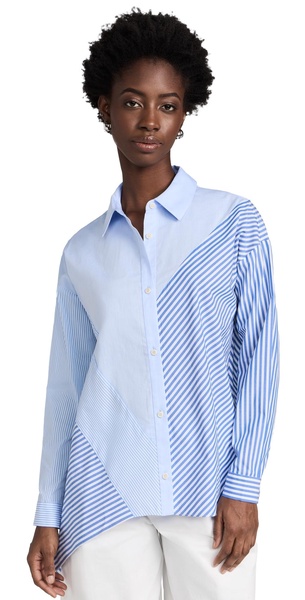 Cotton Asymmetrical Stripe Mix Shirt