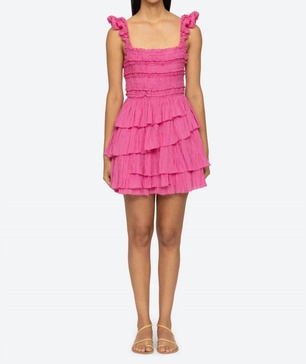 cole ramie tiered dress in pink