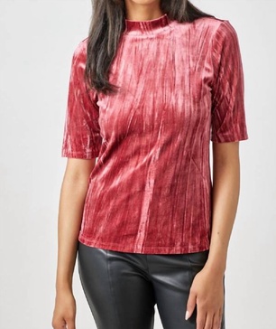 velvet fitted half sleeve mock neck top in mauve