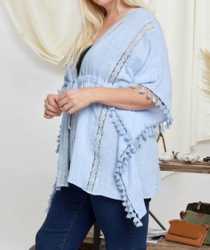 plus sheer kimono in light blue